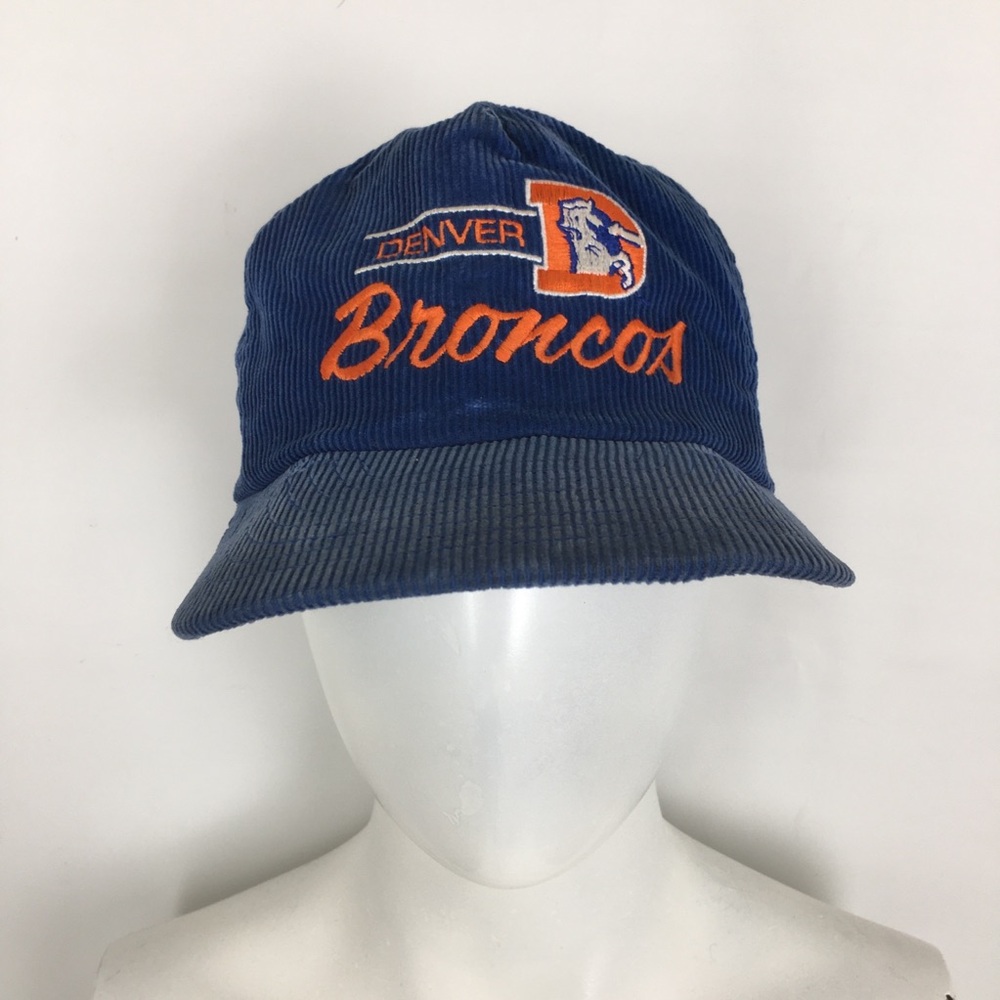 Vintage Denver Broncos Corduroy Snapback Hat Retro Collectible Football Fan Blue